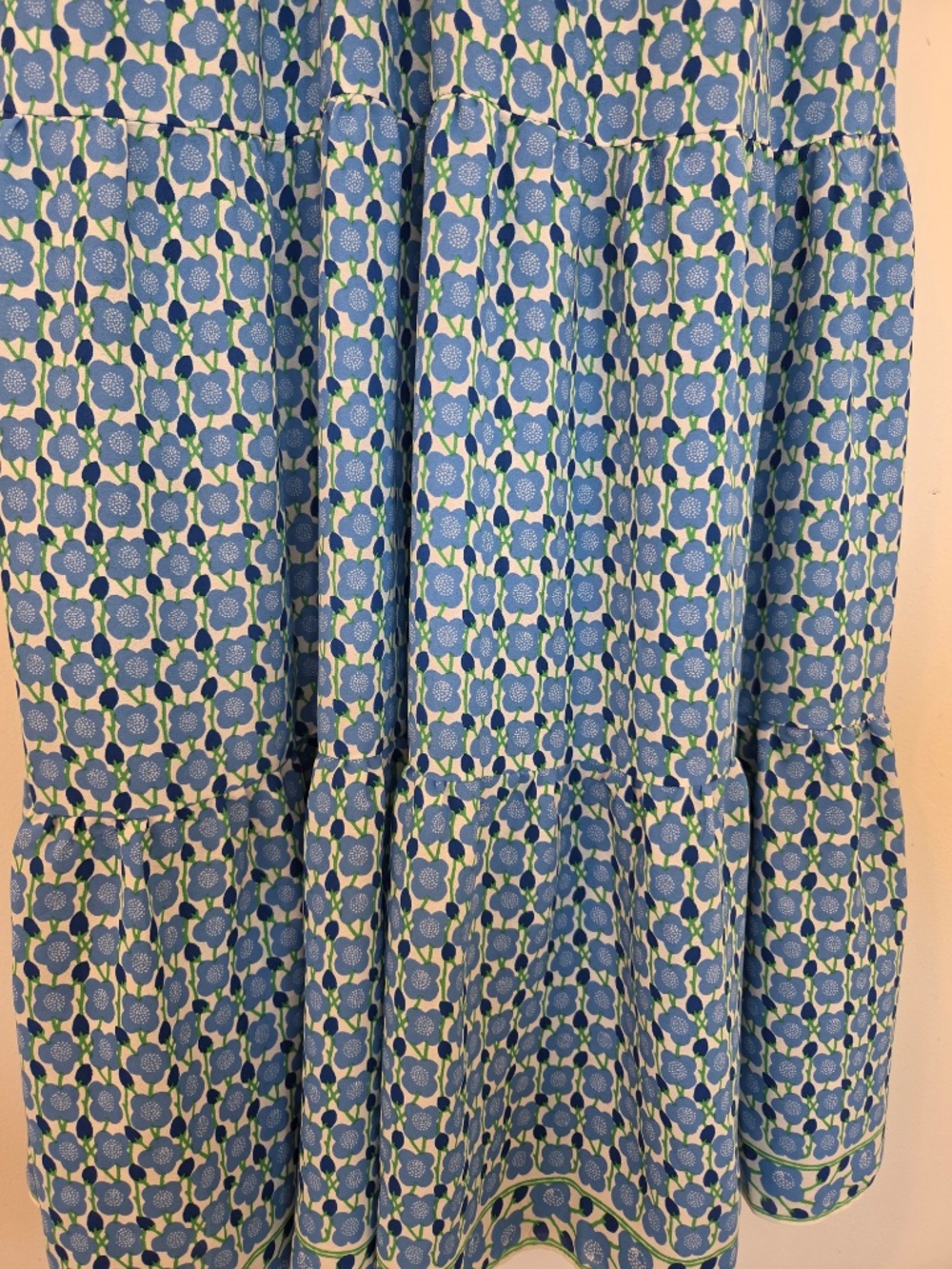 Max Studio maxi dress XS blue/white floral tiered flutter sleeves button down - Picture 5 of 13